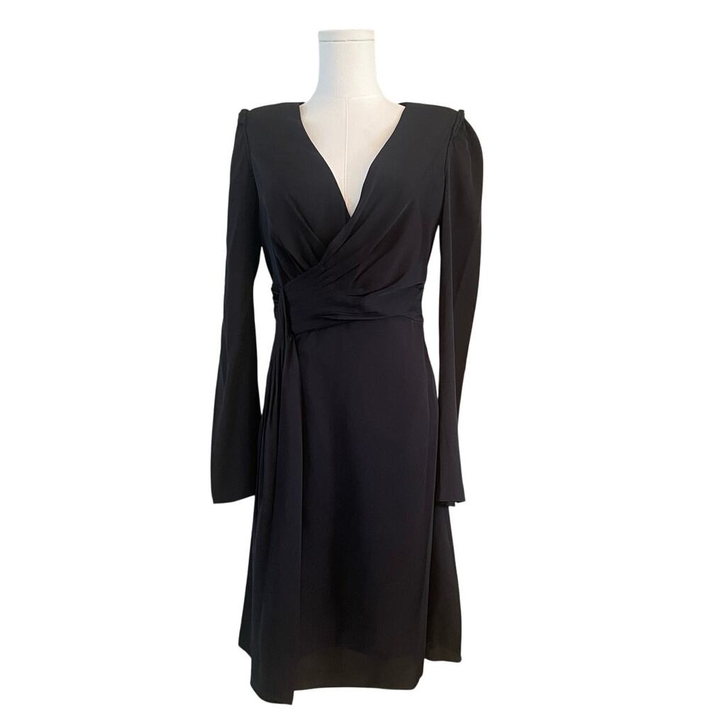 NWT Leon Max 100% Silk Long-Sleeve Wrap-Style‎ Dress - Black - Size 4